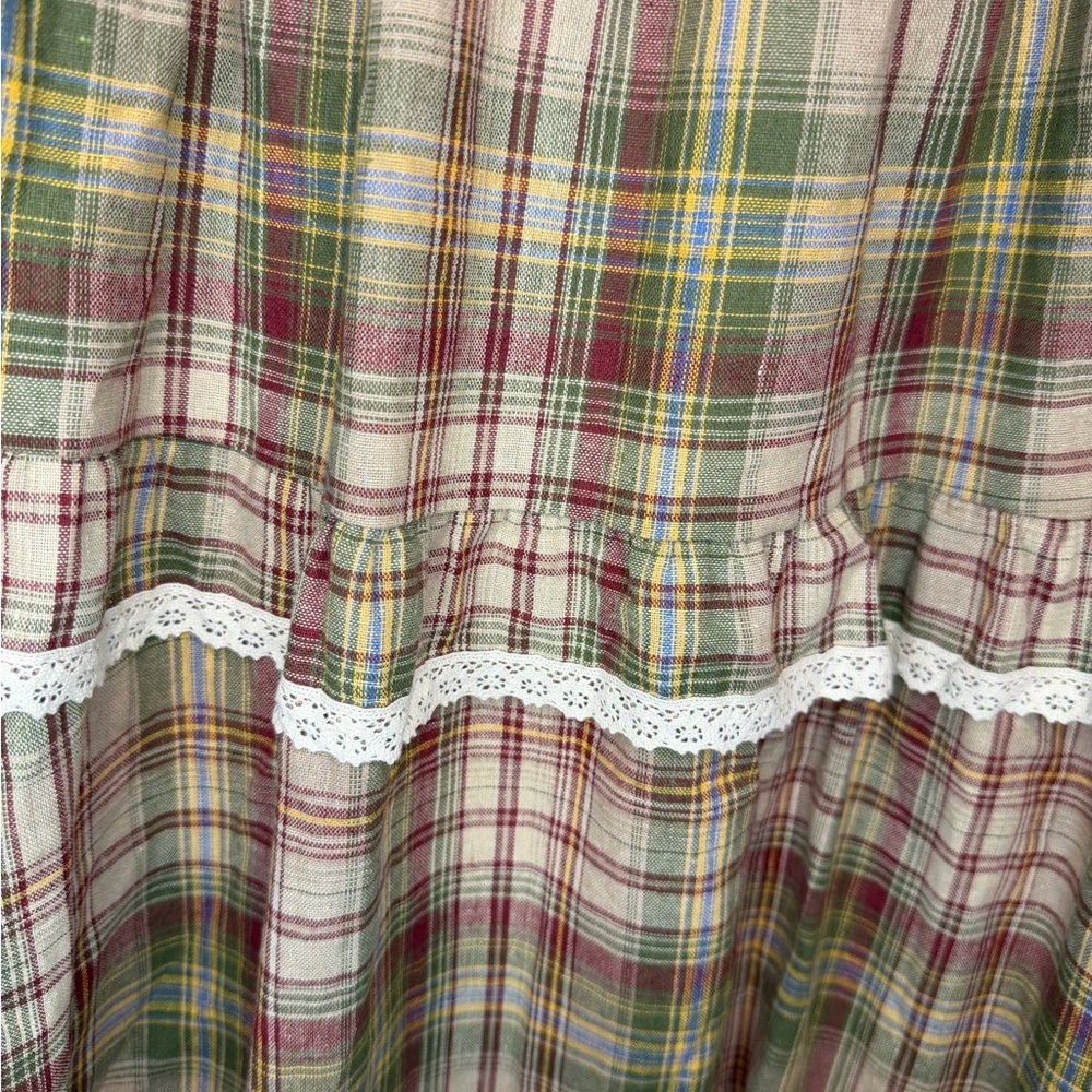 Rosie Pope Plaid Tiered Midi Skirt with white trim NWT - Picture 4 of 7